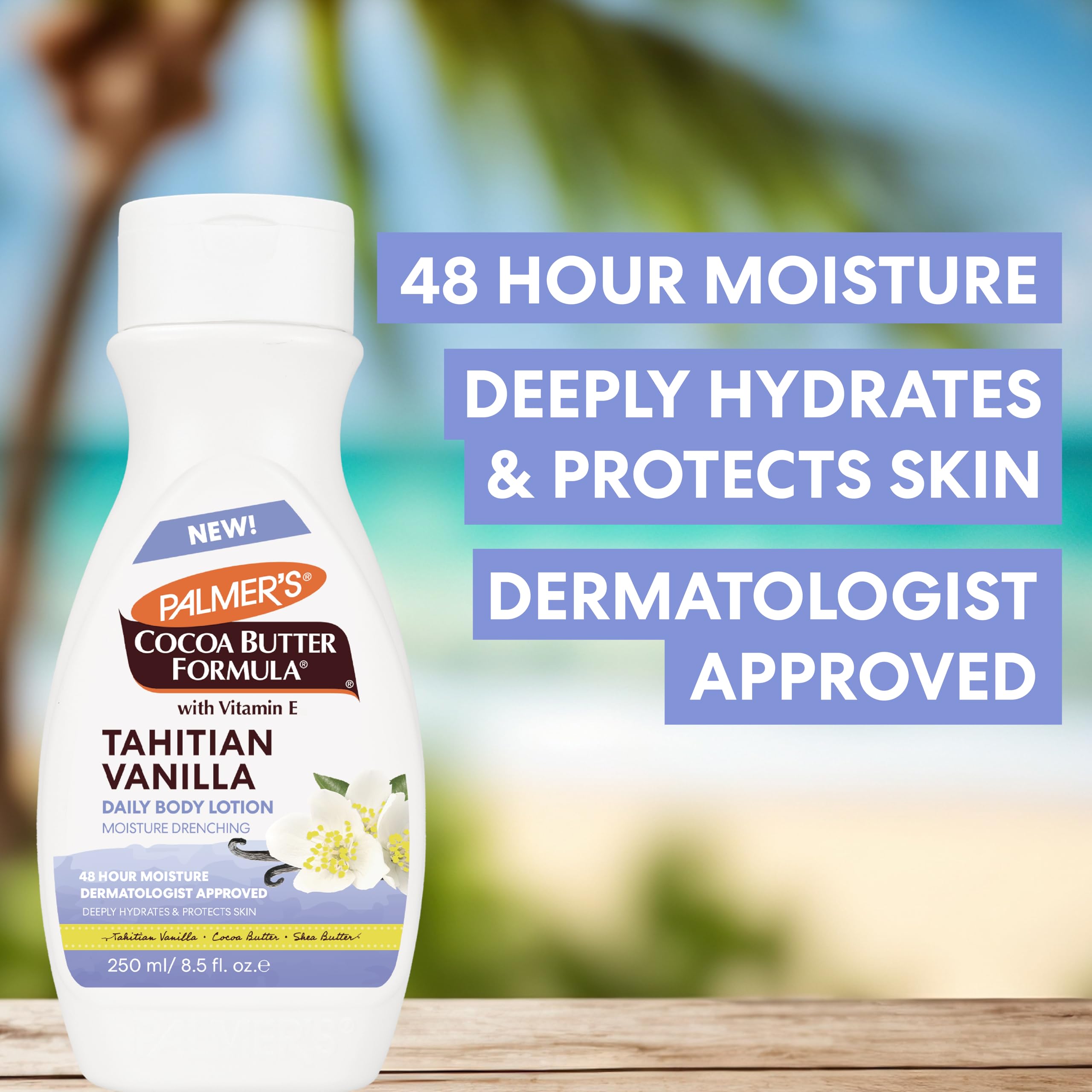 Palmer's Cocoa Butter Formula Tahitian Vanilla Body Lotion, 8.5 Oz, Daily Moisturizing Lotion for Dry Skin with Shea Butter & Vitamin E, Hydrates & Protects, Helps Provide 48-Hour Deep Moisture